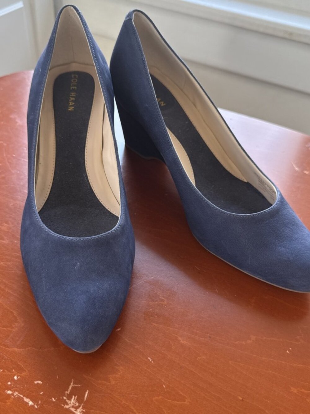 COLE HAAN Women’s Grand Ambition Wedge Pumps Shoes 7.5 waterproof blue suede